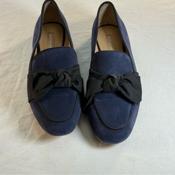 ANTONIO MELANI Dark Blue Suede Loafers with Black Bow Women’s Size 7 - Picture 1 of 11